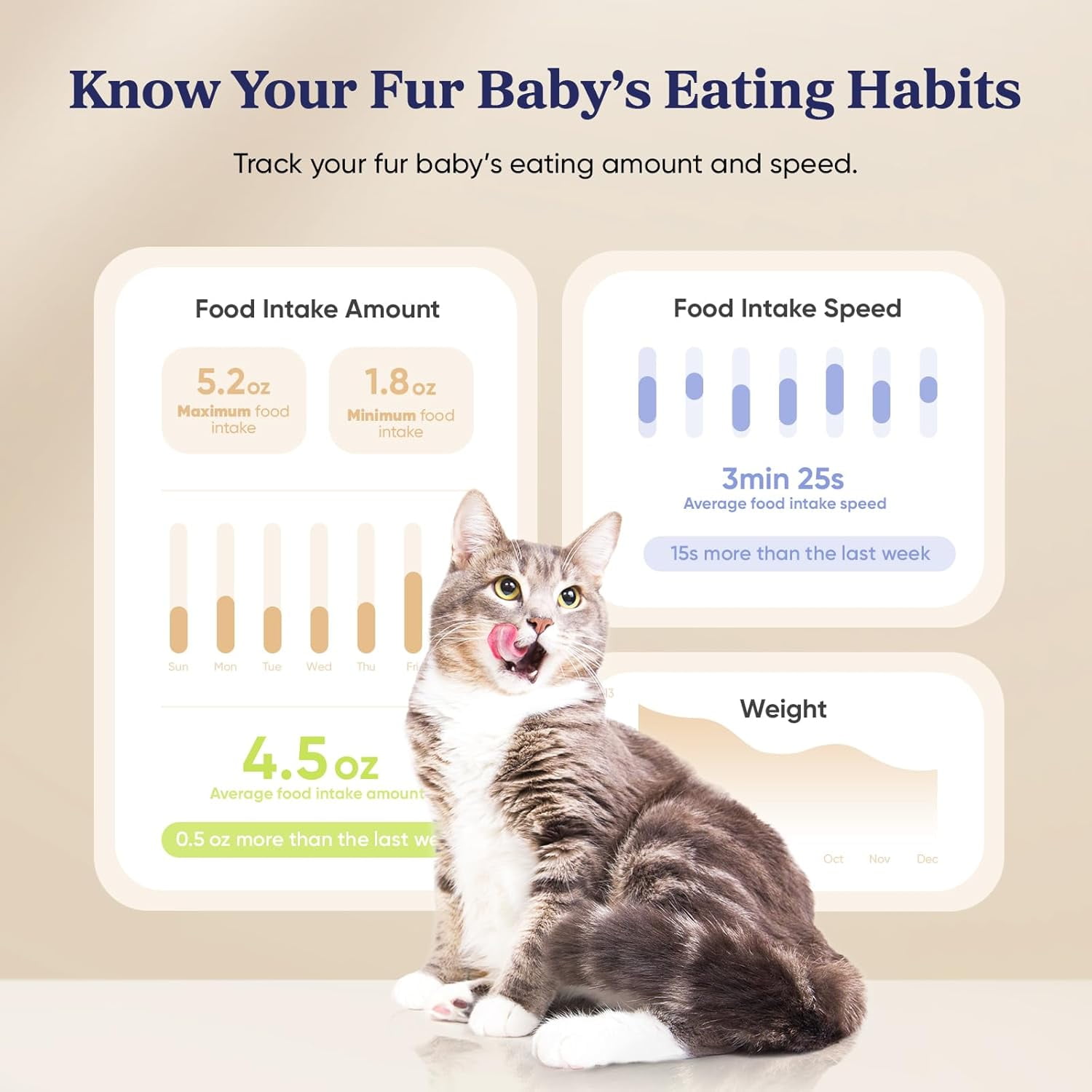 Automatic Cat Feeder with WiFi Smart Scale, 3.6L Timed Food Dispenser for Cats and Dogs, Stainless Steel Bowl, App Control
