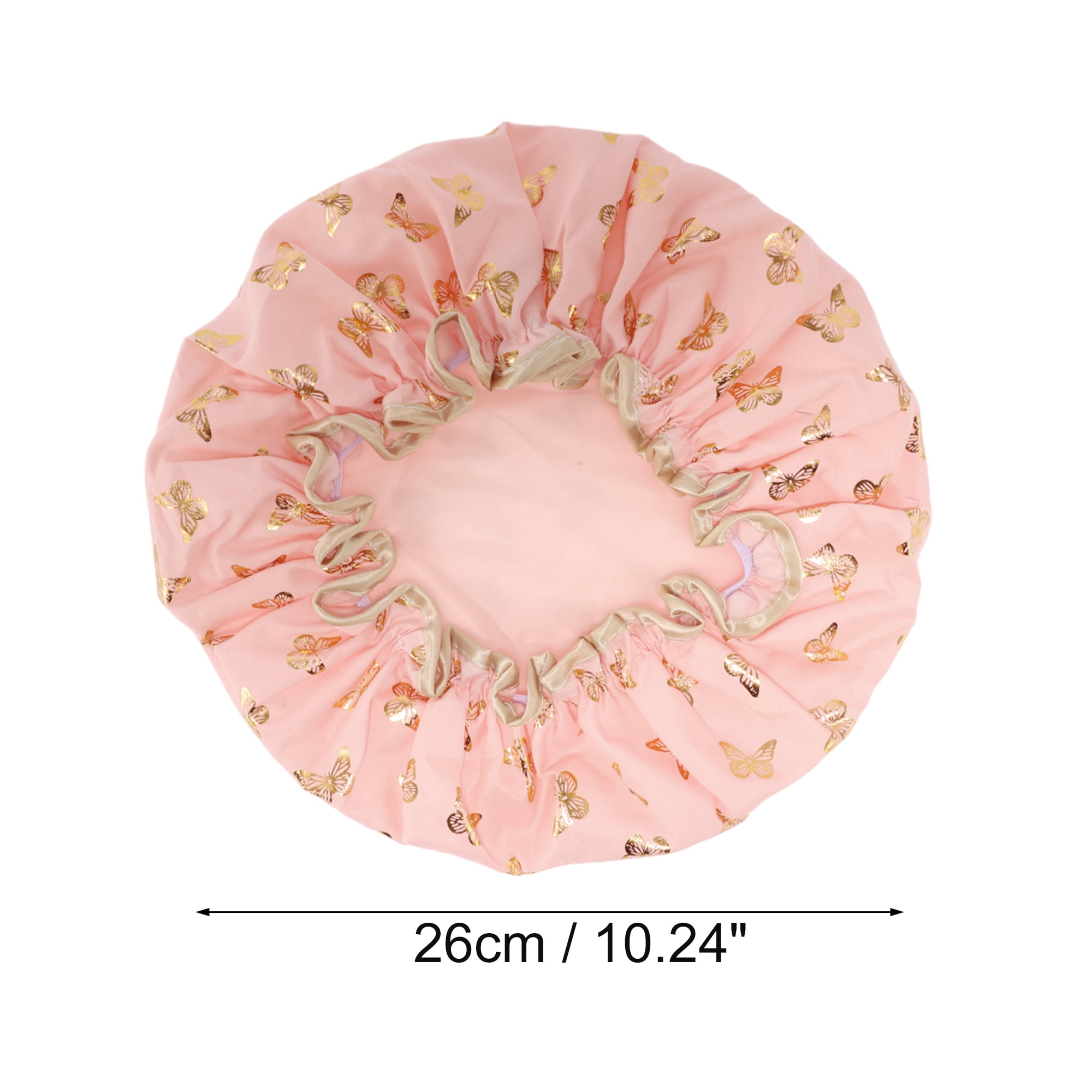 Unique Bargains Women Double Layer Gilded Butterfly Shower Cap 1 Pc Pink