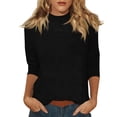 thumbnail image 2 of Qwertyu 3/4 Length Sleeve Womens Tops Plus Size Mock Neck Shirts Loose Fit Casual Work Tee Blouses Solid Basic Tops Black 3XL, 2 of 8