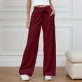 thumbnail image 2 of Women's Casual Pants High Waisted Loose Fit Straight Leg Trousers For Daily Wear Workout Comfortable Summer Fall Elastic Waistband Pure Color Tie Detail, 2 of 7
