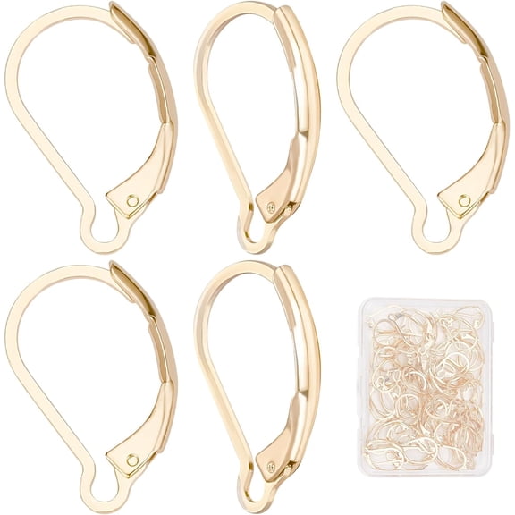 1 Box 60Pcs Real 24K Gold Plated Leverback Earring Findings French Earring Hooks 16.5x10mm Leverbacks Lever Back Earwires