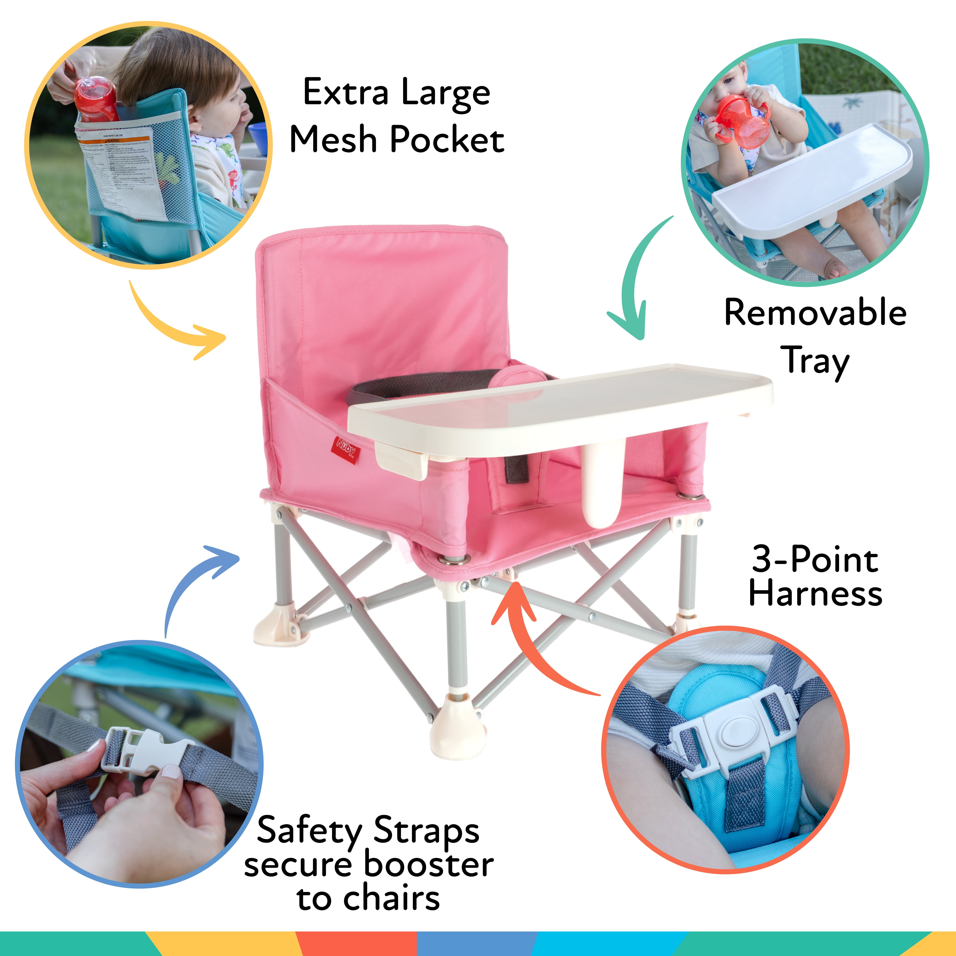 Nuby Pop-Up Portable Booster Seat with Removable Tray, Pink