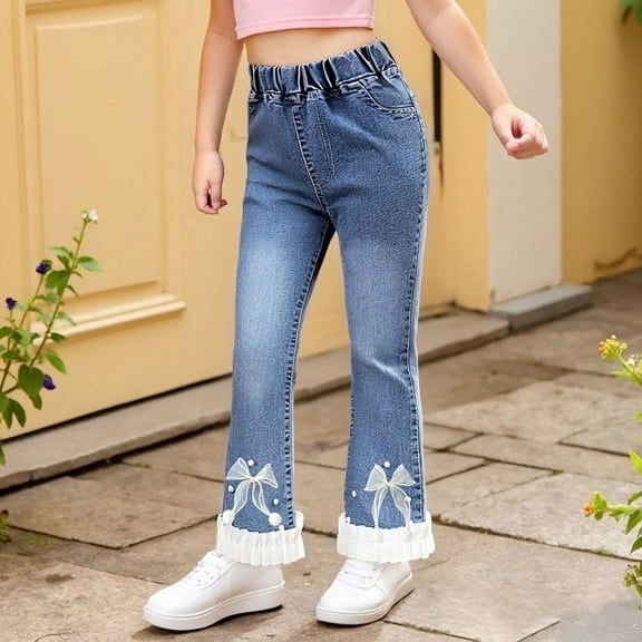 Girl Jeans Girls Bell Bottom Jeans Embroidered Jeans High Waisted Wide Leg Jeans with Pockets for Teen Girls 9-10 Years