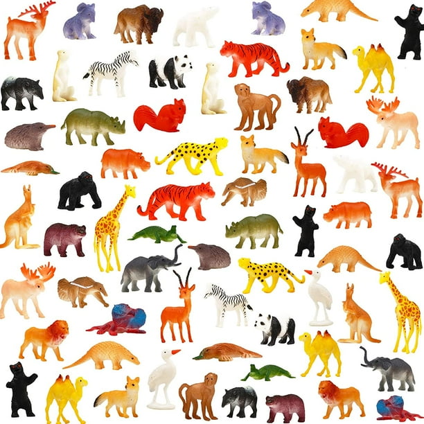 Animal Toy 64 Pack Mini Wild Plastic Animals Models Toys Kit Jungle Realistic Animal Figure Set for Children Kids Boy Girl Party Favors Educational