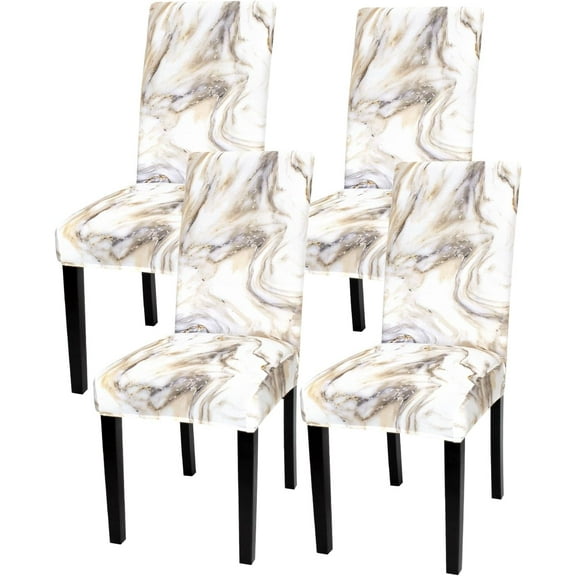 Chair Covers for Dining Room Set of 4, Spandex Stretch Dining Room Chair Cover, Removable Washable Kitchen Parsons Chair Covers Seat Slipcovers, Grey Gold Marble