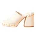 thumbnail image 3 of FSJ Women Studded Low Platform Mules Square Open Toe Chunky Heel Slip On Dress Slide Sandals Comfort Shoes Size 10.5 Beige, 3 of 4