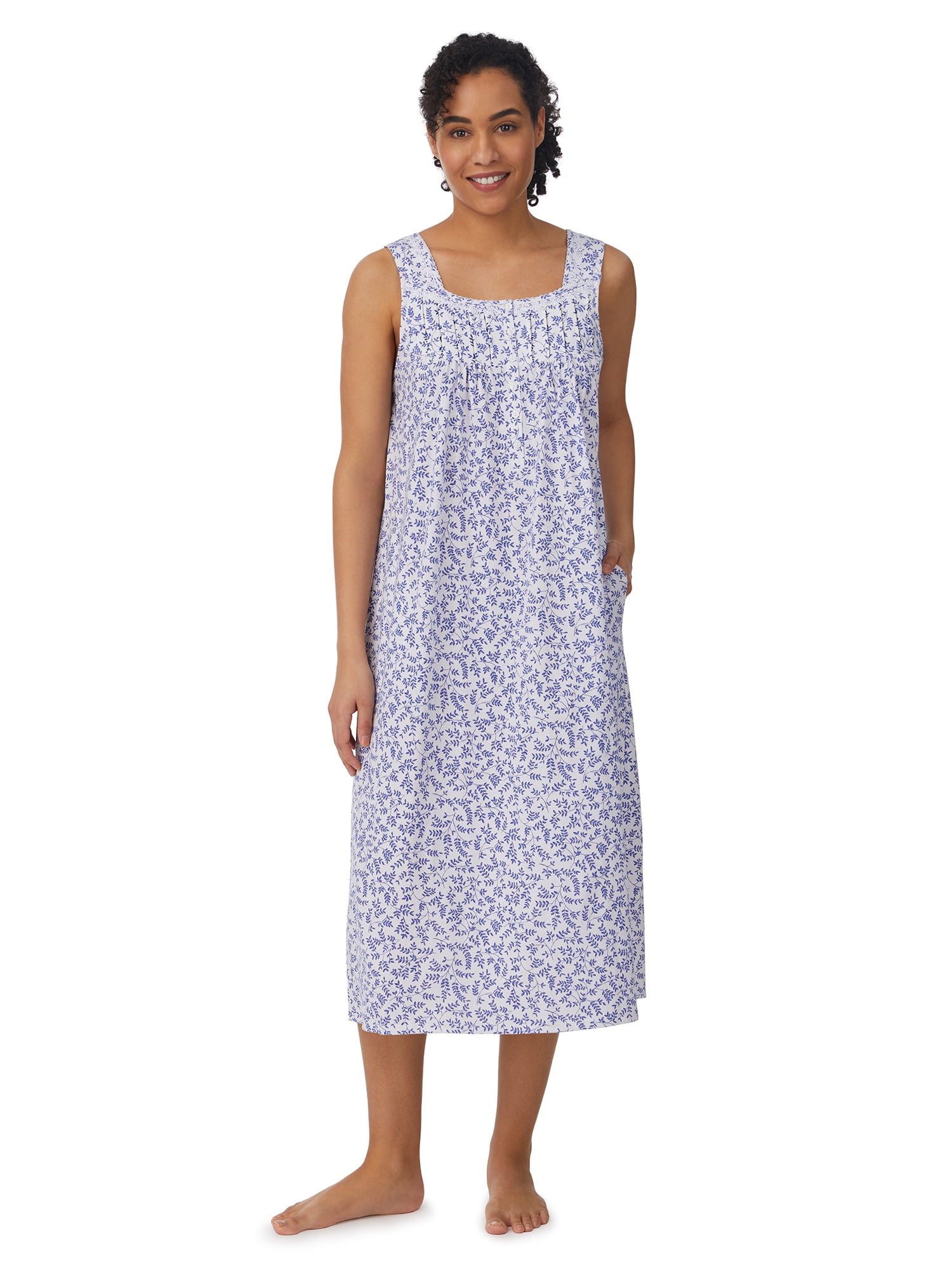 Aria Women's Sleeveless Long 100% Cotton Nightgown in 46", Sizes XS to 5X