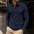 thumbnail image 6 of Polo Shorts for Men Long Sleeve Button Tees Shirts Loose Fit Navy Men Outfits, 6 of 6