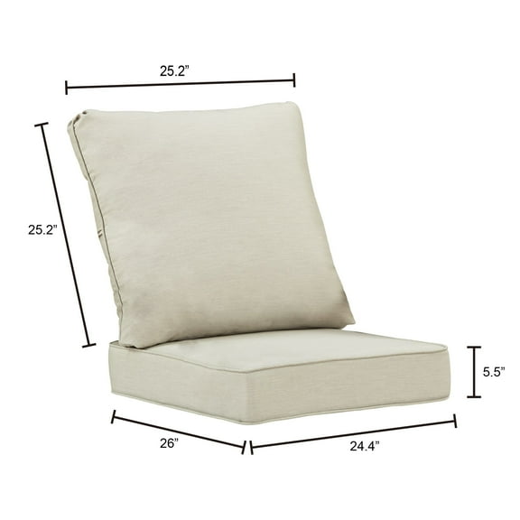 26 x 24 Outdoor Patio Deep Seating Cushion Set in Light Grey with Ties