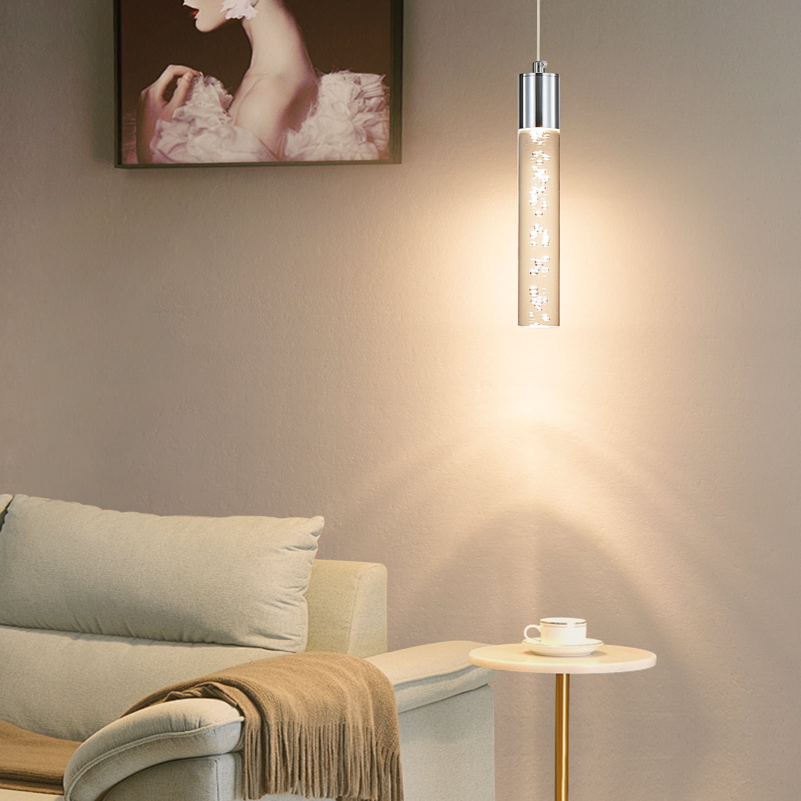 Modern Linear Pendant Light for Kitchen Island, LED Hanging Light Fixture with Bubble Acrylic, 3 Color 3000K/4500K/6500K, Mini Ceiling Chandelier Lighting for Dining Room, Bedroom, Hallway