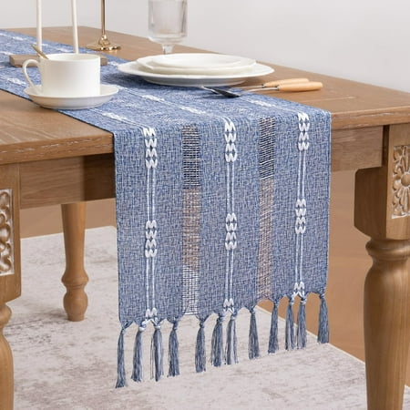 

Farmhouse Table Runner 48 inches Woven Coffee Table Runner Cotton Rustic Fall ThanksgivingTable Runner with Tassels for Boho Home Decor Dining Living Room 13x48 inches Sage Green