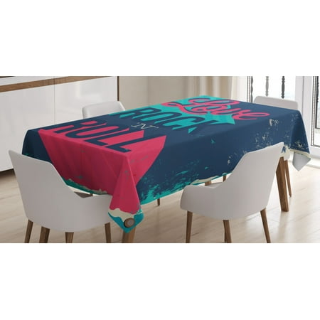 

Rock Music Tablecloth Vintage I Love Rock and Roll Slogan Worn Abstract Poster Rectangular Table Cover for Dining Room Kitchen 60 X 84 Inches Turquoise Dark Coral Blue Grey by Ambesonne