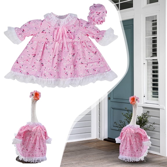 FENGGHAO Goose Outfit Costume for 23 Inch Decorative Porch Goose Seasonal Holiday Garden Decor Easter Spring Pink
