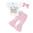 thumbnail image 3 of CAIXIA Easter Outfit Baby Girl Newborn Baby Girl Easter Outfit New Chick In Town Ribbed Romper Chicks Bow Flare Pants Headband Clothes Set, 3 of 9