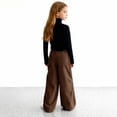 thumbnail image 5 of Big Girls Corduroy Pants Elastic Waist Wide Leg Trousers with Front Patch Pockets for School Fall Winter Wear, 7Y-16Y, 5 of 9