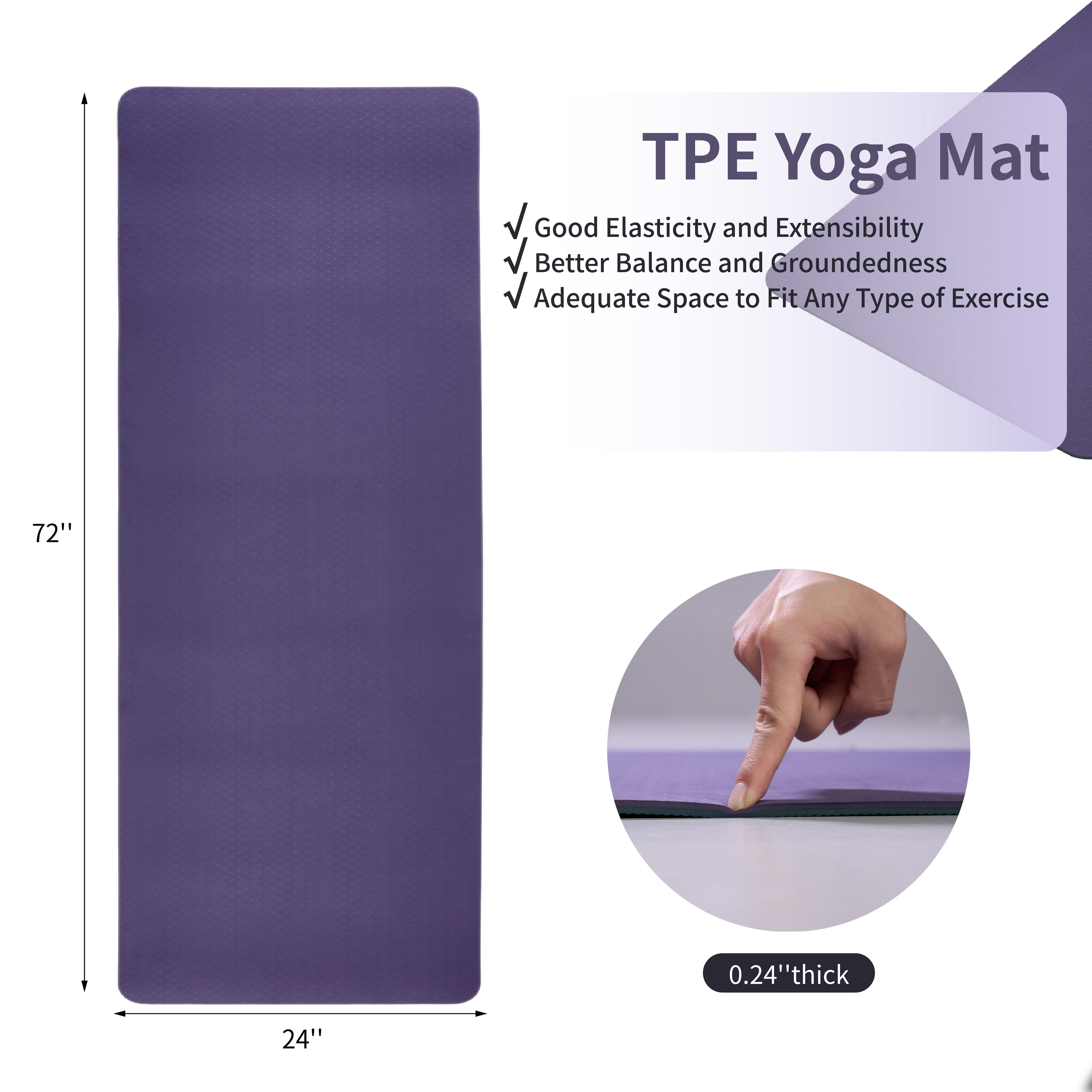 Avobird Yoga Mat, Non-Slip Design, Professional TPE Exericise Mat,72" x 24" 5mm Thick, Multi-Purpose Workout Mat for Women, Pilates Fitness and Floor Exercises(Gray+Purple)