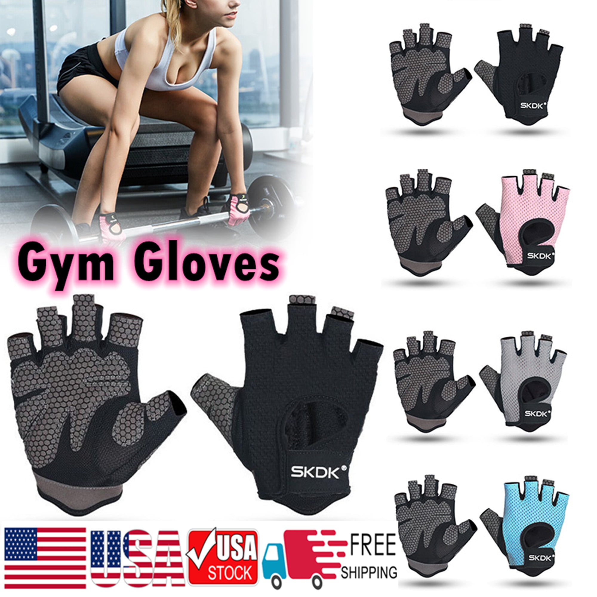 Details about   Fitness Exercise Gloves Anti-Skid Breathable Sports Half Finger Gloves Blue L 