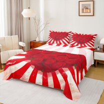 Feelyou Valentine's Day Rose Full Size Sheets, Romantic Love Heart Bed Sheets, Chic Red Stripes Abstract Sheet Sets, Luxury Bedroom Decor, 4pcs