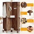 thumbnail image 4 of Wooden Pegboard Display with Hooks and Shelf, Rustic Room Divider Wall and Folding Privacy Screen for Bedroom, Jewelry Store, 4 of 18