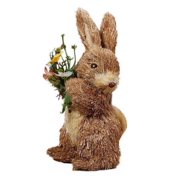 TINYSOME Cute Straw Rabbit Easter Decorations Lifelike Handmade Woven Bunny Holiday Home