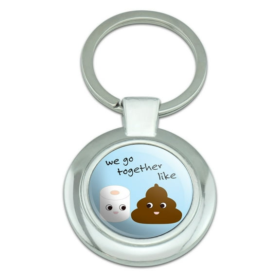 Poop Toilet Paper Funny Emoji Friends Classy Round Chrome Plated Metal Keychain