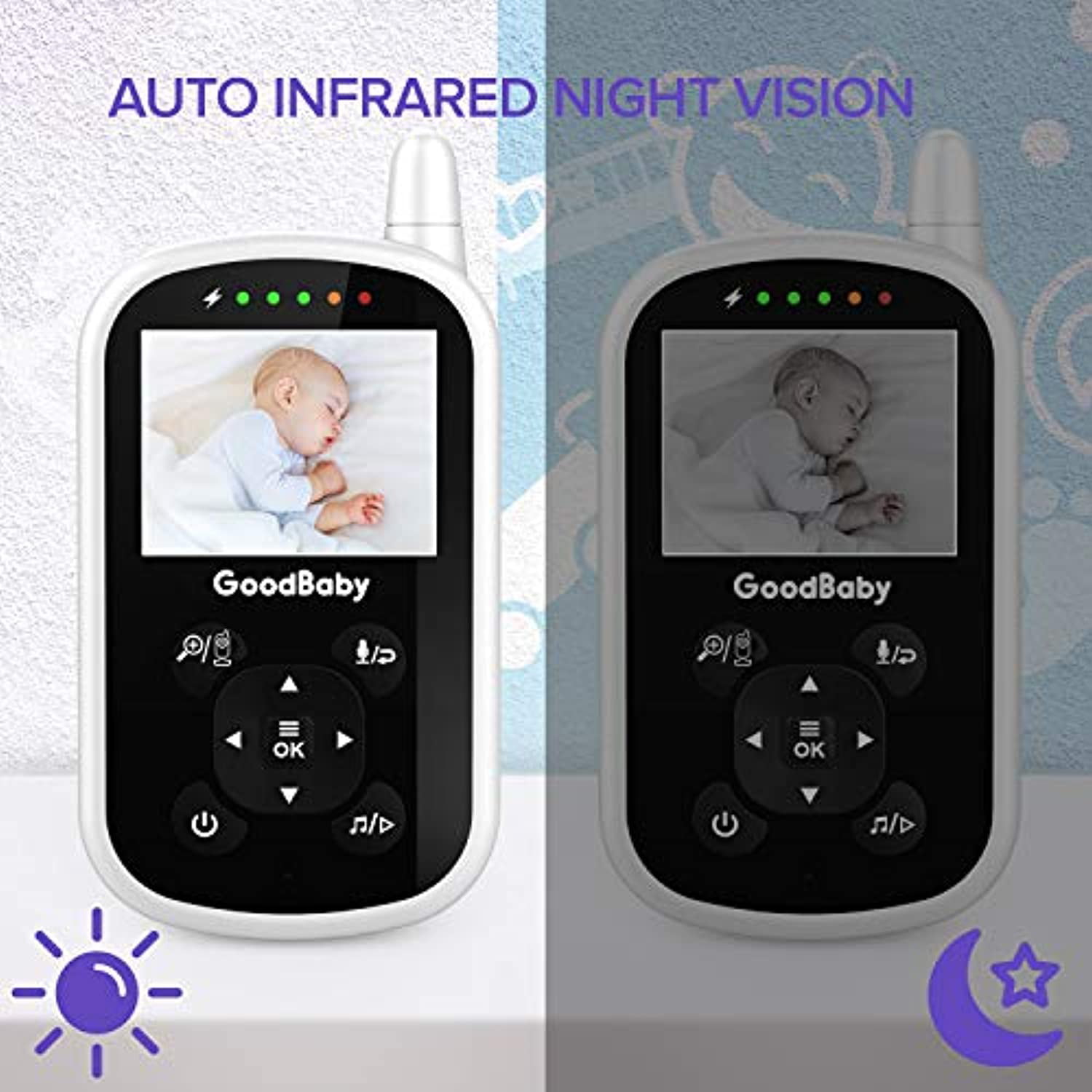 Goodbaby Video Monitor with Camera and Audio, Auto Night Vision, Two-Way Temperature Monitor, VOX Mode, Lullabies, 960ft Range and Long Battery Life -