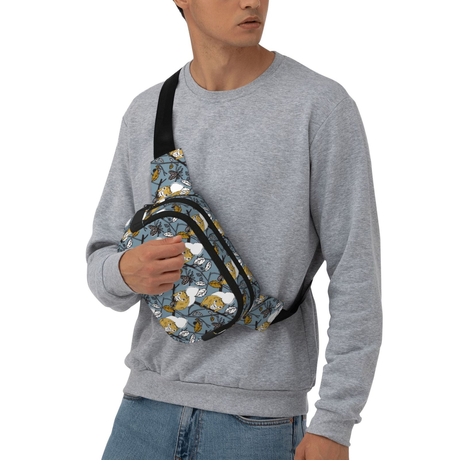 Picia Cartoon Squirrel on Branch Print Square Double-Layer Waist Bag Mini Adjustable Waist Belt Bag Exercise Running Travel Hiking