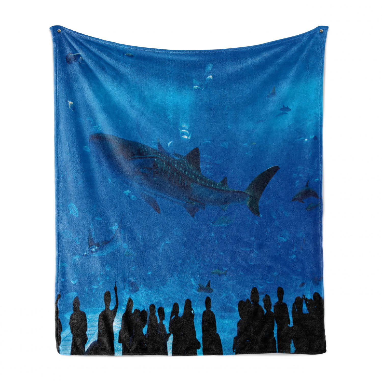 Slepen assistent Achtervoegsel Shark Soft Flannel Fleece Blanket, Japanese Aquarium Park with People  Silhouettes Watching Underwater Life Hobby Image, Cozy Plush for Indoor and  Outdoor Use, 70" x 90", Blue Black, by Ambesonne - Walmart.com