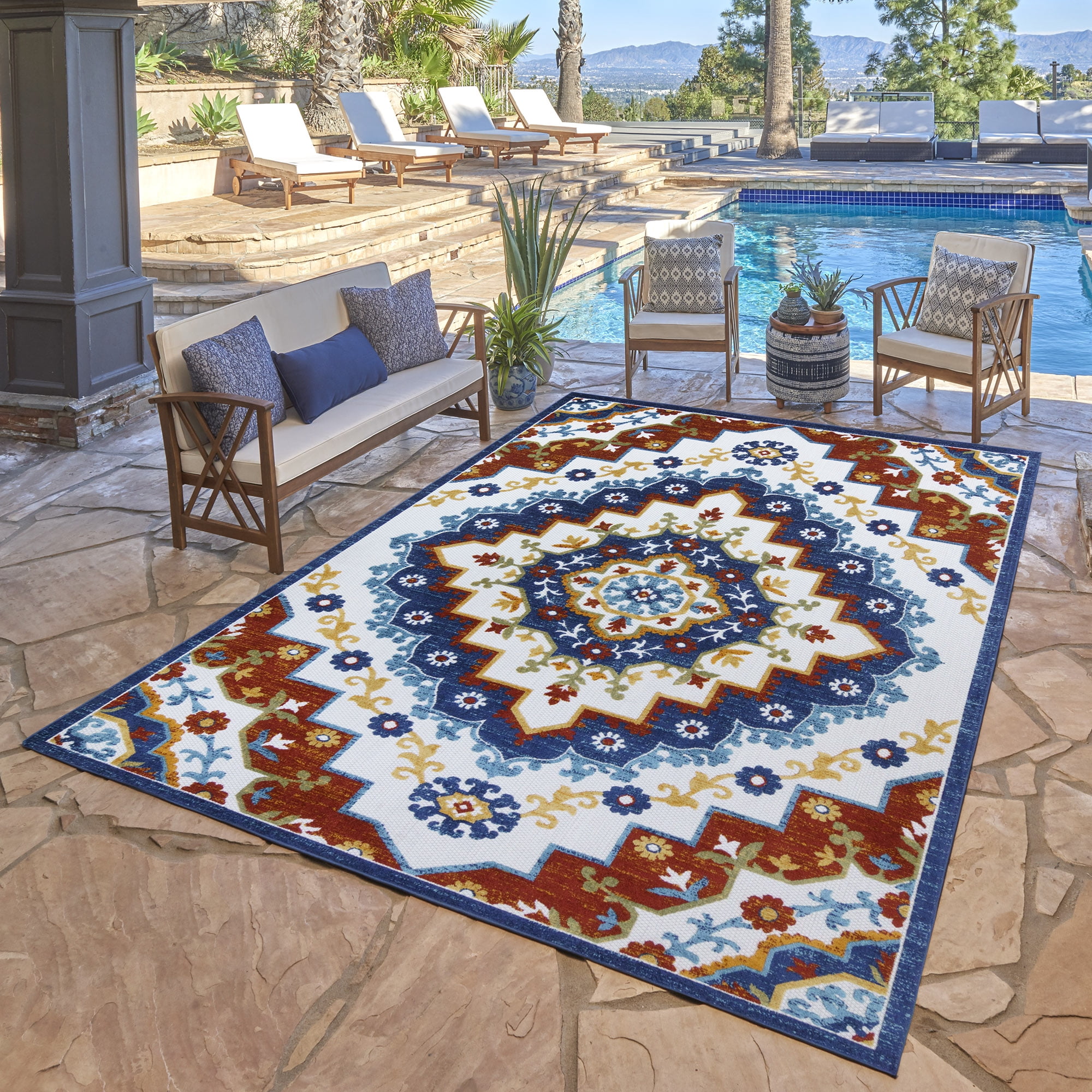Kalari Amira Indoor/ Outdoor Polypropylene Blue Flat Weave Area Rug, 8x10