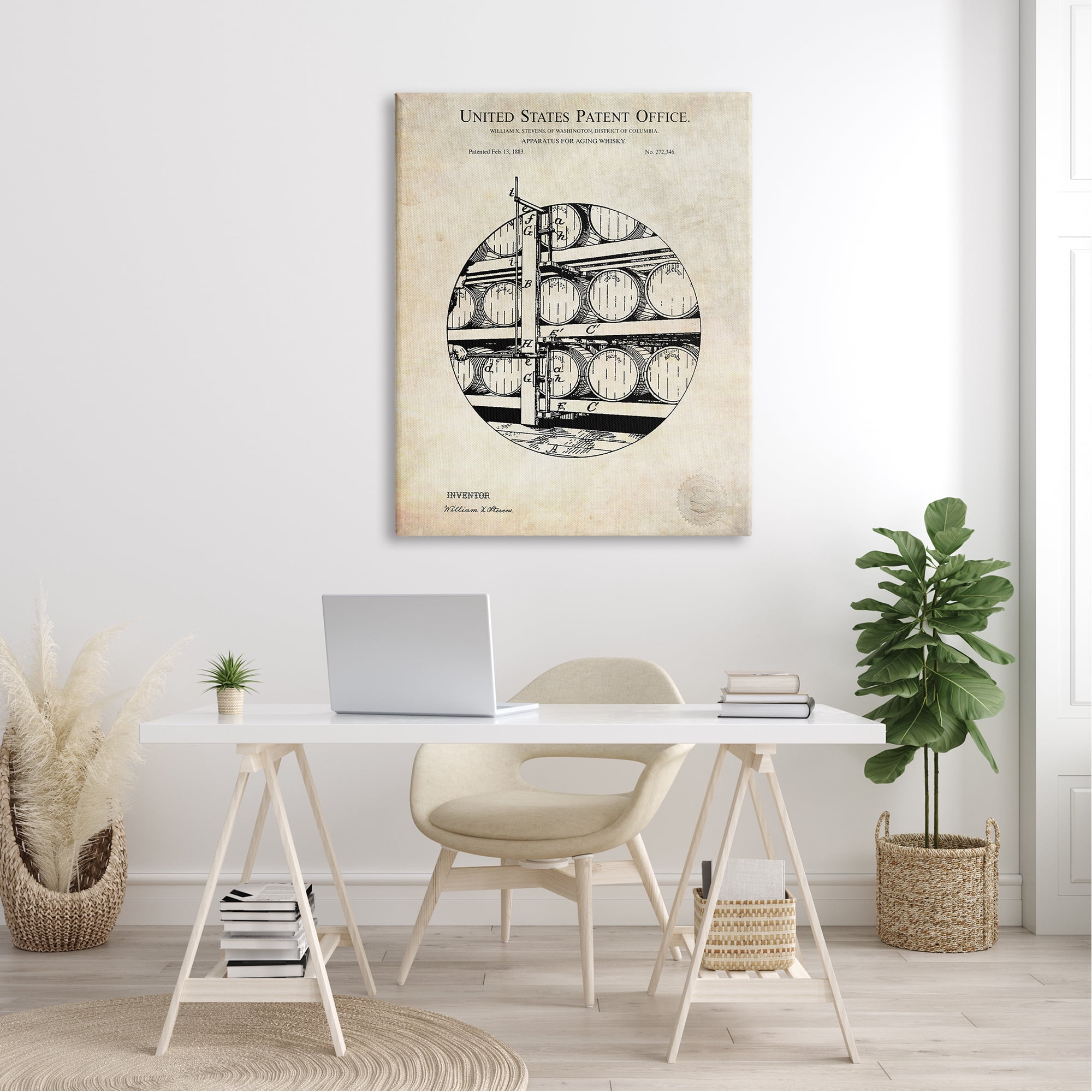 Stupell Industries Whiskey Aging Barrel Detailed Vintage Patent Diagram Canvas Wall Art, 36 x 48, Design by Karl Hronek