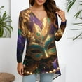 thumbnail image 4 of Resicozy Womens Mardi Gras Shirt Funny Mask Printed Pullover Fashion Party V-Neck Long Sleeve Shirts Top Gold#1 L, 4 of 5