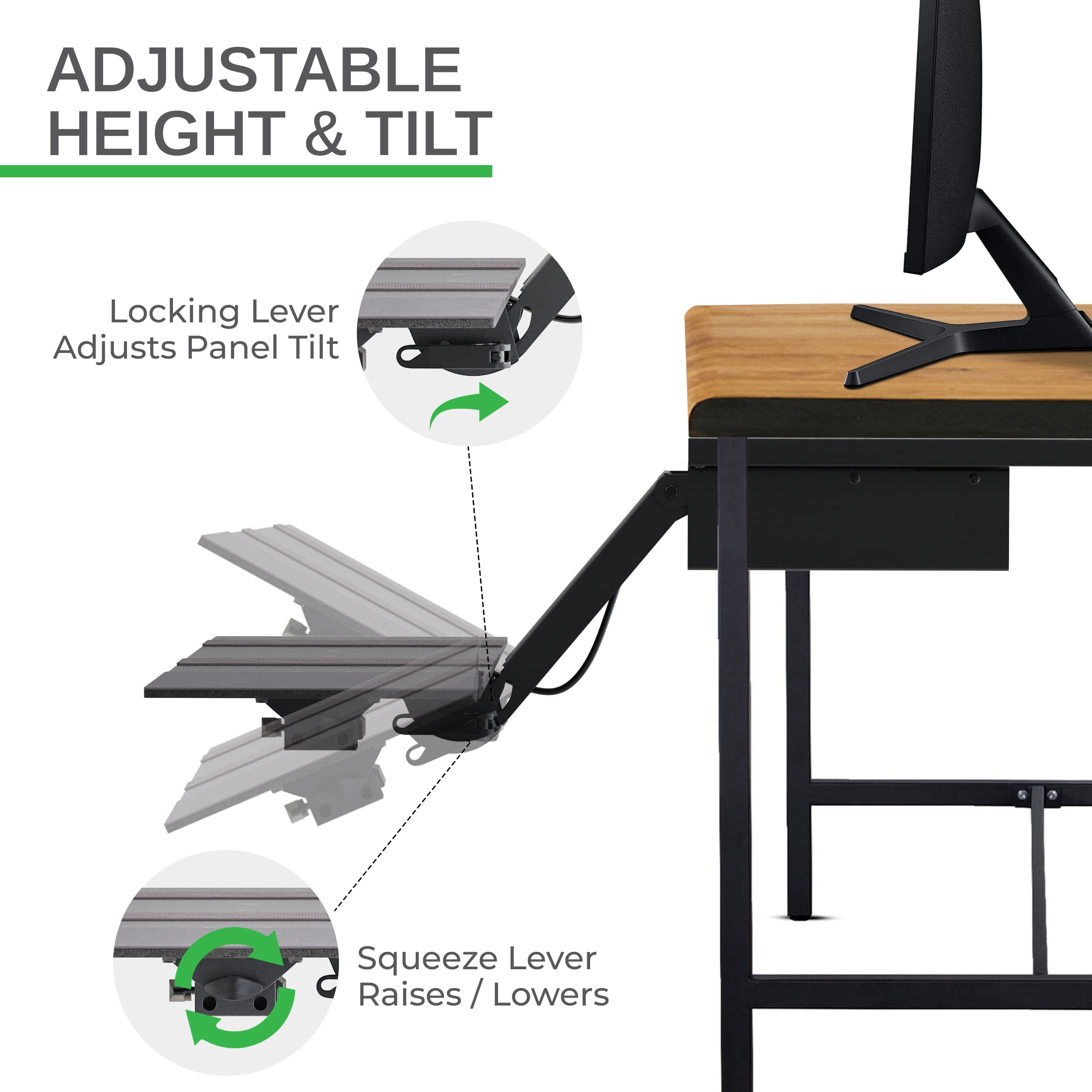 Adjustable Sit Stand Keyboard Tray Under Desk – Ergonomic Slide-Out Keyboard Drawer with Height & Tilt Adjustment, 360° Swivel, and Mouse Pad