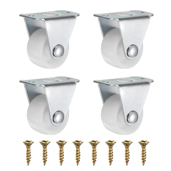 1.25 Inch Fixed Caster Wheels, Plastic No Bearing Small Non-Swivel Casters Wheels for Furniture Drawers Storage Bins DIY Project - 4pcs (White)