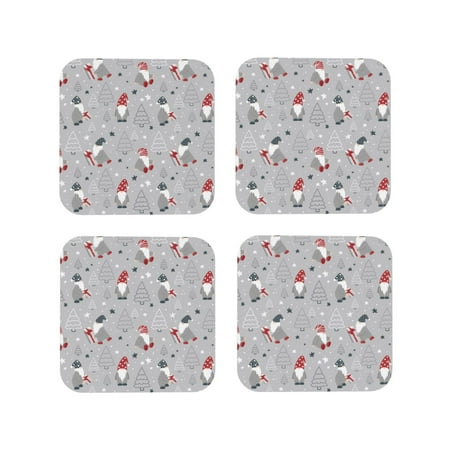 

Tideii Santa with Gifts for Leather Coasters 4 Pieces Anti-fouling and Anti-scalding Decorative Coasters Suitable for Restaurants Kitchens Coffee Shops-Square
