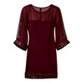 thumbnail image 4 of Women's Round Neck Sequin Mini Dress, Long Sleeve Bodycon Party Dress, Sparkling Cocktail Dress for Night Out, Club and Evening Events Wine XXXL, 4 of 4