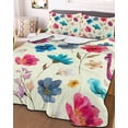 thumbnail image 3 of Quilts Twin-XL Size Bedding Set, Colorful Flowers Lightweight Quilted Comforter, Spring Watercolor Floral Plant Beige Soft Reversible Bedspread Coverlet with Pillow Covers for All Season, 68" x 98", 3 of 7