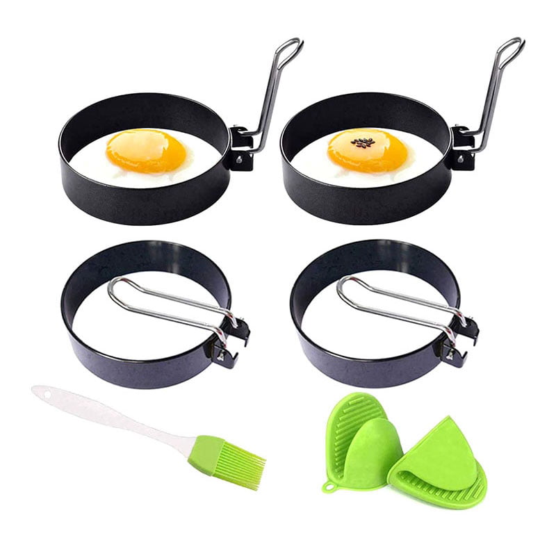 6.5 inch Oil Brush Included Stainless Steel Egg Cooking Rings 4 pcs Pancake Mold Round Egg Cooker Rings for Eggs Pancake Mold and Sandwiches