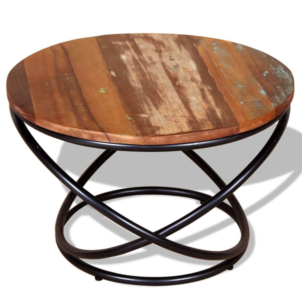 Kepooman 23.6" Modern Solid Reclaimed Wood Foundry Side Accent Table for Living Room Bedroom, Multi-color