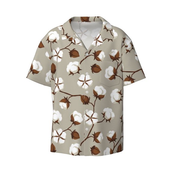 Vsdgher Cotton Tree Print Men's Wrinkle Free Untucked Cuban Shirt Business Casual Button Down Shirts Short Sleeve Shirt