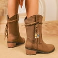 thumbnail image 5 of Winter Fall Ethnic Wide Calf Cowboy Boots for Women 2025 Boho Suede Chunky Heeled Mid Calf Cowgirl Short Booties, 5 of 8