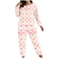 thumbnail image 2 of Women's Valentine's Pajamas Heart Printed Long Sleeved Top+Pants Casual Home Wear Pajama Set,Valentine's Day Gift for Her, 2 of 7