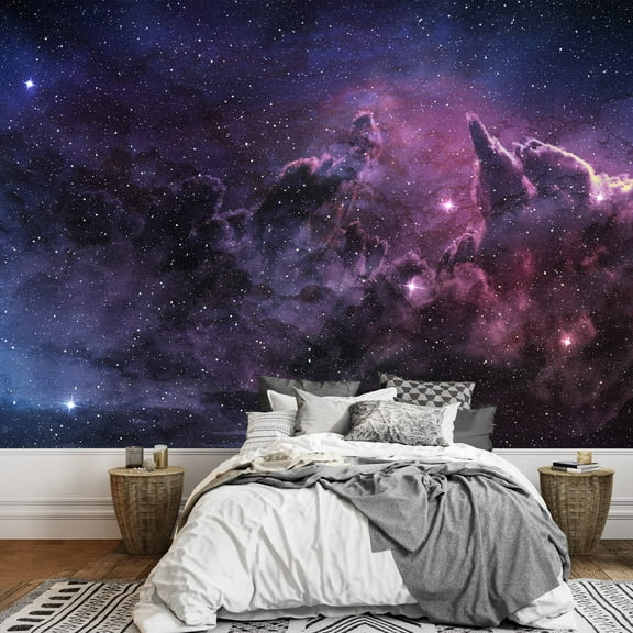 wall26 - Purple Nebula and Cosmic Dust in Star Field - Removable Wall Mural | Self-Adhesive Large Wallpaper - 100x144 inches