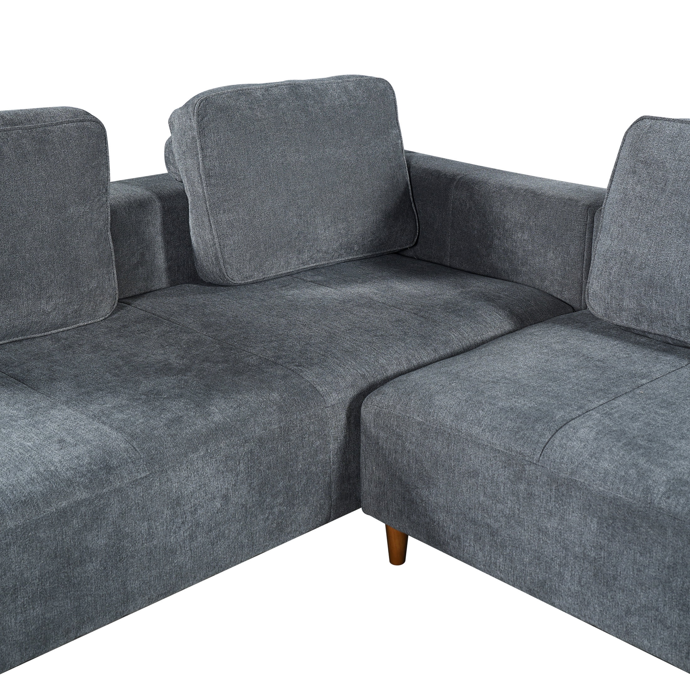 Christopher Knight Home 109" L-Shape Convertible Sectional Sofa, 4 Seater Couch with Wood Legs, Gray