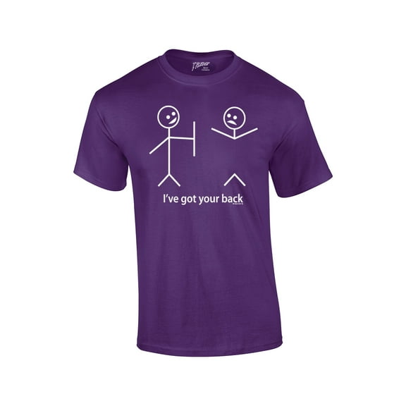 Funny Short Sleeve T-shirt I've Got Your Back Stick Figures Humorous Sarcastic Phrases Novelty Short Sleeve T-shirt-Purple-XXXL
