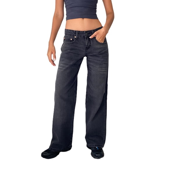 SUNSIOM Women Casual Low Rise Jeans Fashion Loose Straight Wide Leg Boyfriend Denim Pants with Pockets