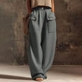 thumbnail image 2 of GUACER Women's Linen Blend Pants Button Cargo Pockets High Waist Loose Wide Leg Casual Trousers, 2 of 9