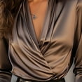 thumbnail image 6 of LIZUOJUNF Satin Blouses for Women Silk Striped Button Down Shirts V Neck Long Sleeve Business Office Blouses Fashion Spring Shirts, 6 of 7