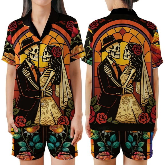 Eternal Wedding Lovers Pajama Set, Stained-Glass Romantic Couple Art Sleepwear, Symbol of Forever Nightwear Gift