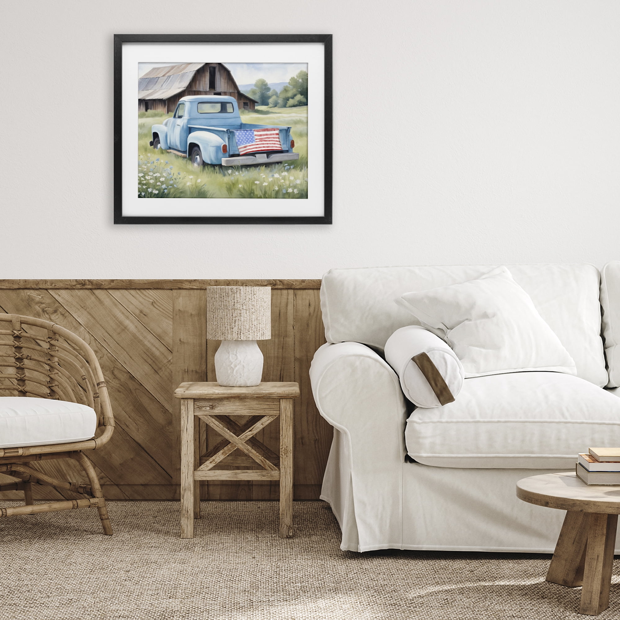 Stupell Industries American Pride Truck on Farm Black Framed Print Under Glass, design by Kim Allen