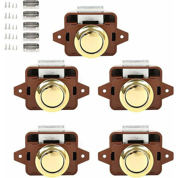 Dww-5psc Loquet De Verrouillage Bouton-poussoir D'armoire Marron Boulon De Verrouillage De Porte Sans Cl, En Alliage De Zinc, Bouton De Verrouillage